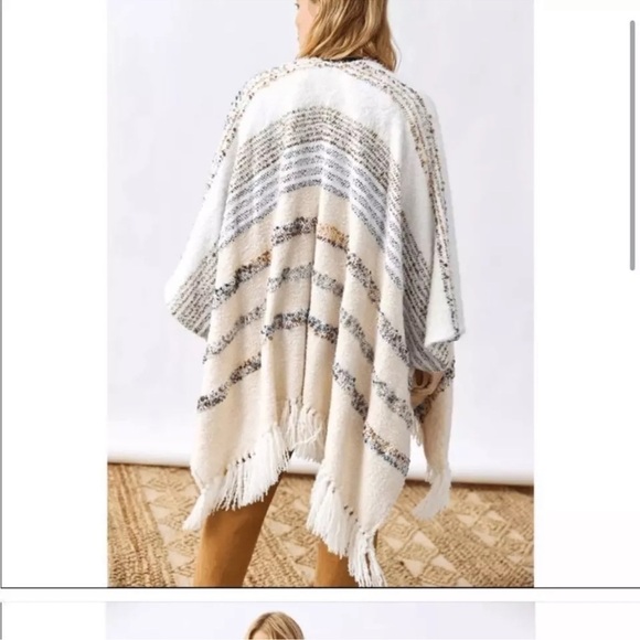 Anthropologie Striped Fringe Cardigan Poncho One Size - Picture 5 of 13